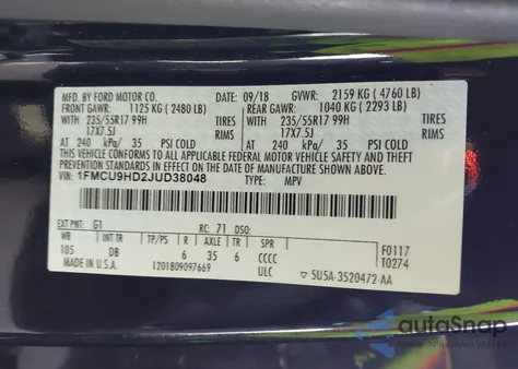 2018 Ford Escape Sel из США, поврежденный, VIN 1FMCU9HD2JUD38048